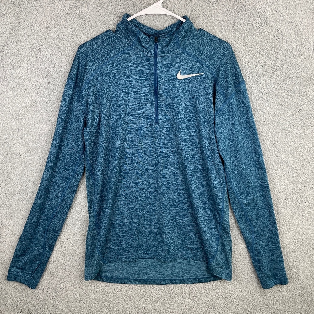NIKE RUNNING Jacket Mens M 1/4 Zip L/S Heather Mock Neck Stretch Blue Dri-Fit
